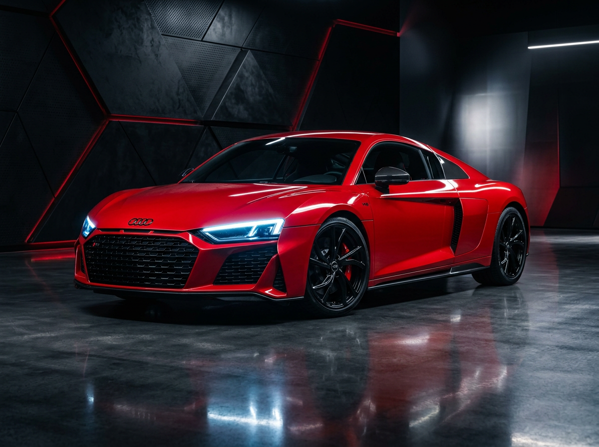 Red luxury sports coupe with sharp headlights